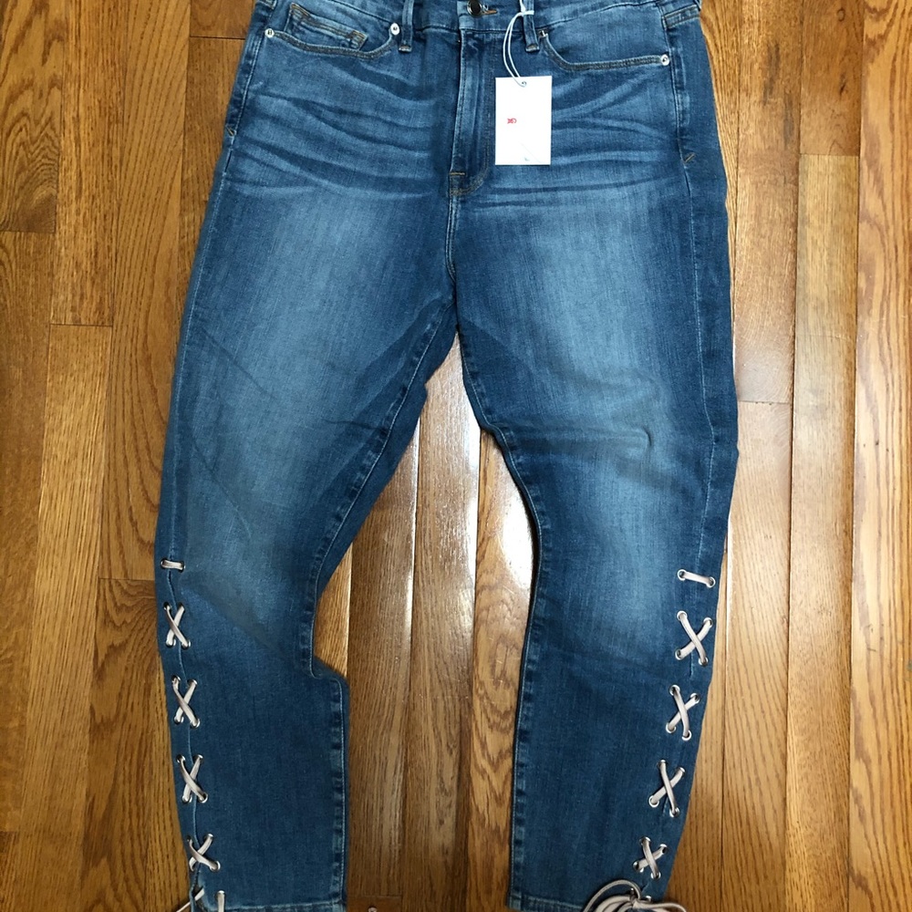 Good American Lace-Up High Waist Skinny Jeans